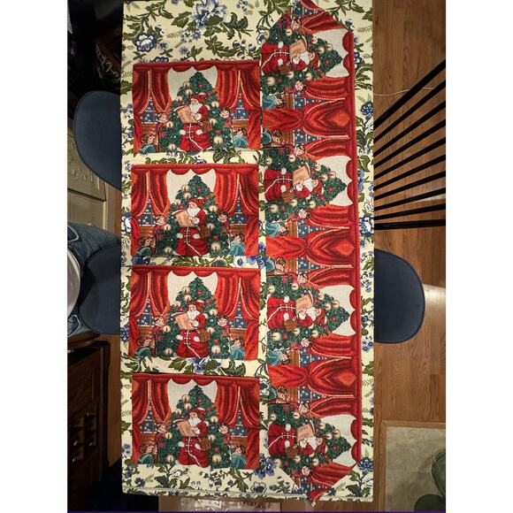 NWT Vintage Victorian Santa Christmas Tree Table Runner 4‎ placemats settings - Picture 1 of 9